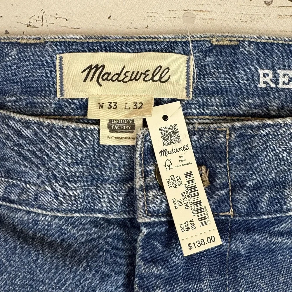 Madewell Relaxed Straight Workwear Carpenter Jeans Mens 33x32 Blue NEW NWT